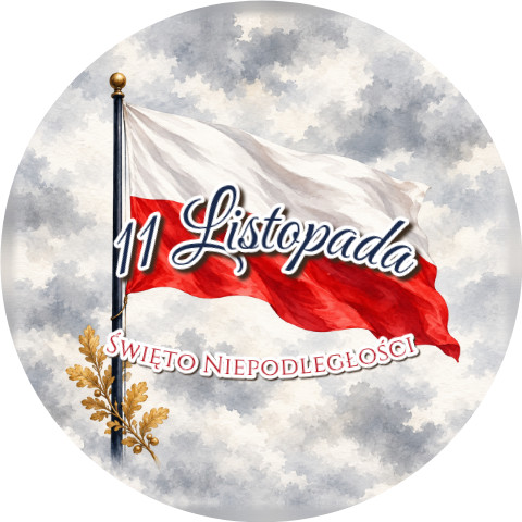 Wzór: Przypinka 11 Listopada Flaga na Maszcie – napis 11 Listopada i pole napis dolny na biało-czerwonej grafice