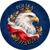 Wzór: Przypinka 11 Listopada Orzeł na Granacie – napis POLSKA i pole data na biało-czerwonej grafice
