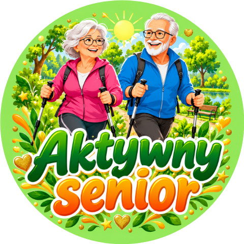 Wzór: Przypinka Aktywny Senior – pastelowa grafika z napisem Aktywny senior