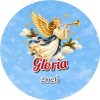 Wzór: Przypinka Anioł z Trąbką – napis Gloria i pole rok na świątecznej grafice