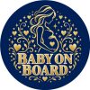 Wzór: Przypinka Baby on Board Granatowa – pastelowa grafika z napisem BABY ON BOARD