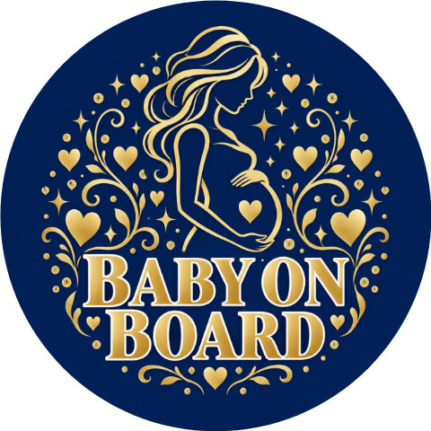 Wzór: Przypinka Baby on Board Granatowa – pastelowa grafika z napisem BABY ON BOARD