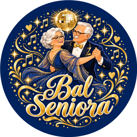 Wzór: Przypinka Bal Seniora – pastelowa grafika z napisem Bal Seniora
