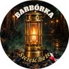 Wzór: Przypinka Barbórka Lampa Górnicza – napis BARBÓRKA i pole pozdrowienie na grafice w górniczym stylu