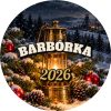 Wzór: Przypinka Barbórka Lampa i Jodła – napis BARBÓRKA i pole rok na grafice w górniczym stylu