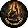 Wzór: Przypinka Barbórka Święta Barbara – napis ŚWIĘTA BARBARA i pole napis górny na grafice w górniczym stylu