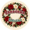 Wzór: Przypinka Barbórka Wieniec Kwiatowy – napis BARBÓRKA i pole miejscowość na grafice w górniczym stylu