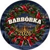 Wzór: Przypinka Barbórka Wieniec Świąteczny – napis BARBÓRKA i pole rok na grafice w górniczym stylu