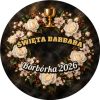 Wzór: Przypinka Barbórka Wieniec Świętej Barbary – napis ŚWIĘTA BARBARA i pole napis dolny na grafice w górniczym stylu