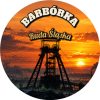 Wzór: Przypinka Barbórka Wieża Szybowa – napis BARBÓRKA i pole miejscowość na grafice w górniczym stylu