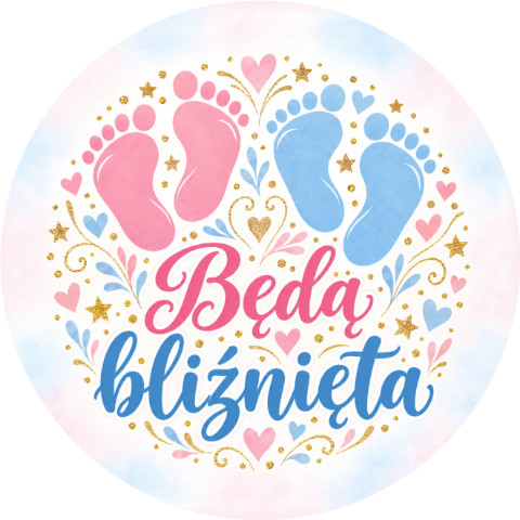Wzór: Przypinka Będą Bliźnięta – pastelowa grafika z napisem Będą bliźnięta