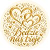 Wzór: Przypinka Będzie Nas Troje – pastelowa grafika z napisem Będzie nas troje