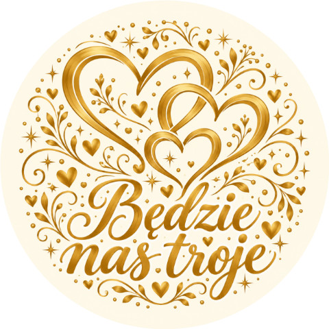Wzór: Przypinka Będzie Nas Troje – pastelowa grafika z napisem Będzie nas troje