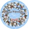 Wzór: Przypinka Biały Wieniec Zimowy – napis Zimowe Wspomnienia i pole rok na świątecznej grafice