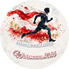 Wzór: Przypinka Bieg Niepodległości – napis BIEG NIEPODLEGŁOŚCI i pole miejscowość na biało-czerwonej grafice