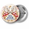Przypinka Bóg Honor Ojczyzna Orzeł: przypinka na 11 Listopada z napisem BÓG HONOR OJCZYZNA – przód i aluminiowy tył z agrafką