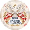 Wzór: Przypinka Bóg Honor Ojczyzna Orzeł – biało-czerwona grafika z napisem BÓG HONOR OJCZYZNA