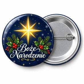 Przypinka Boże Narodzenie Gwiazda: przypinka na Boże Narodzenie z napisem Boże Narodzenie – przód i aluminiowy tył z agrafką