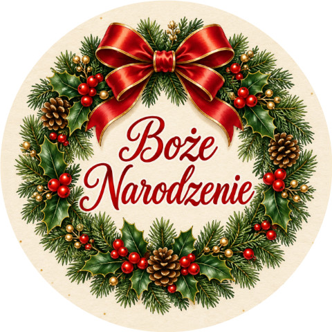 Wzór: Przypinka Boże Narodzenie Wianek – świąteczna grafika z napisem Boże Narodzenie