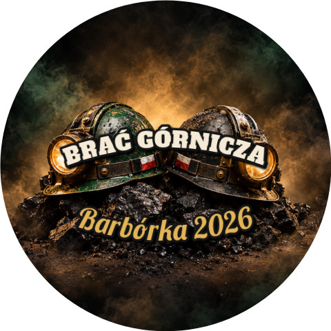 Wzór: Przypinka Brać Górnicza – napis BRAĆ GÓRNICZA i pole napis dolny na grafice w górniczym stylu