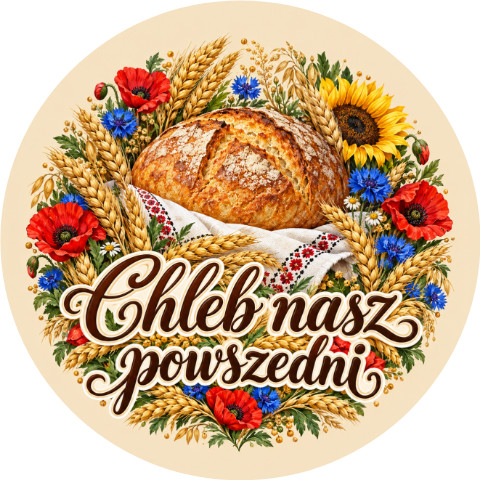 Wzór: Przypinka Chleb Nasz Powszedni – pastelowa grafika z napisem Chleb nasz powszedni