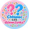 Wzór: Przypinka Chłopiec czy Dziewczynka – pastelowa grafika z napisem Chłopiec czy dziewczynka?