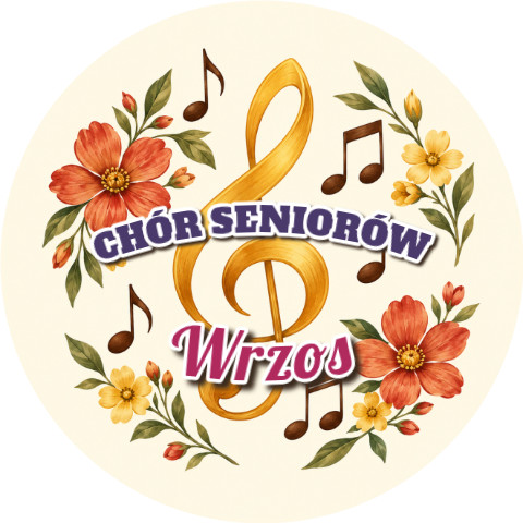 Wzór: Przypinka Chór Seniorów – napis CHÓR SENIORÓW i pole nazwa chóru na pastelowym tle