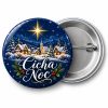 Przypinka Cicha Noc Gwiazda: przypinka na Boże Narodzenie z napisem Cicha Noc – przód i aluminiowy tył z agrafką