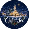 Wzór: Przypinka Cicha Noc Kościółek – świąteczna grafika z napisem Cicha Noc