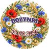 Wzór: Przypinka Dożynki Kwiaty Polne – napis DOŻYNKI i pole data na pastelowym tle