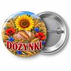 Przypinka Dożynki Łany Zbóż: kolorowa przypinka na dożynki z napisem DOŻYNKI – przód i aluminiowy tył z agrafką