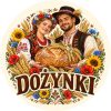 Wzór: Przypinka Dożynki Para Rolników z Bochnem – pastelowa grafika z napisem DOŻYNKI