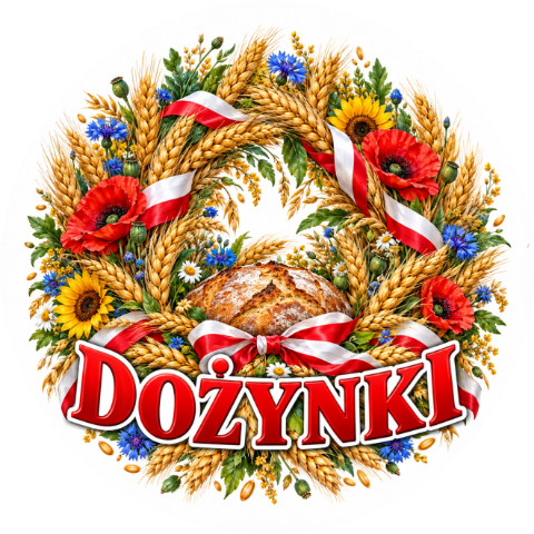 Wzór: Przypinka Dożynki Polskie – pastelowa grafika z napisem DOŻYNKI