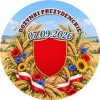 Wzór: Przypinka Dożynki Prezydenckie – napis DOŻYNKI PREZYDENCKIE i pole data na pastelowym tle