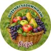 Wzór: Przypinka Dożynki Sadowników – napis DOŻYNKI SADOWNIKÓW i pole miejscowość na pastelowym tle