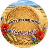 Wzór: Przypinka Dożynki Słoma i Siano – napis DOŻYNKI GMINNE i pole data na pastelowym tle