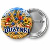 Przypinka Dożynki Zboże i Chabry: kolorowa przypinka na dożynki z napisem DOŻYNKI – przód i aluminiowy tył z agrafką