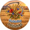 Wzór: Przypinka Dożynki Żniwa – napis DOŻYNKI i pole miejscowość na pastelowym tle
