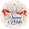 Wzór: Przypinka Dumni z Polski – biało-czerwona grafika z napisem Dumni z Polski