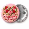 Przypinka Dziękujemy Seniorom: kolorowa przypinka na Dzień Seniora z napisem Dziękujemy, że jesteście – przód i aluminiowy tył z agrafką