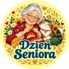 Wzór: Przypinka Dzień Seniora Babcia z Kotem – pastelowa grafika z napisem Dzień Seniora