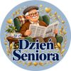Wzór: Przypinka Dzień Seniora Dziadek z Gazetą – pastelowa grafika z napisem Dzień Seniora