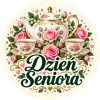 Wzór: Przypinka Dzień Seniora Herbata i Róże – pastelowa grafika z napisem Dzień Seniora