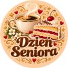 Wzór: Przypinka Dzień Seniora Kawa i Ciasto – pastelowa grafika z napisem Dzień Seniora