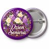 Przypinka Dzień Seniora na Fioletowym Tle: kolorowa przypinka na Dzień Seniora z napisem Dzień Seniora – przód i aluminiowy tył z agrafką