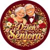 Wzór: Przypinka Dzień Seniora Ozdobny Napis – pastelowa grafika z napisem Dzień Seniora