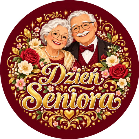 Wzór: Przypinka Dzień Seniora Ozdobny Napis – pastelowa grafika z napisem Dzień Seniora