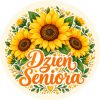 Wzór: Przypinka Dzień Seniora Słoneczniki – pastelowa grafika z napisem Dzień Seniora