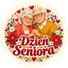 Wzór: Przypinka Dzień Seniora Uśmiechnięta Para – pastelowa grafika z napisem Dzień Seniora
