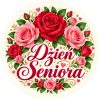 Wzór: Przypinka Dzień Seniora w Różach – pastelowa grafika z napisem Dzień Seniora